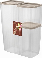 Набор банок для сыпучих продуктов Sugar&Spice коллекция Vanilla, гибкая крышка, модульная система хранения, 0,8л + 1,2л + 1,9л, квадратный, 210х105х265 (SE168910)